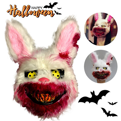 #ad Halloween Scary Mask Bear Rabbit Bunny Mask Bloody Plush Head Mask Cosplay Cos