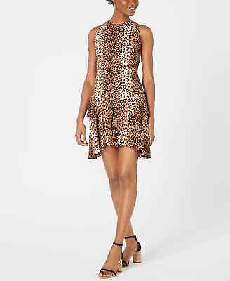 #ad 19 Cooper Dress Size Small Leopard Animal Print Asymmetrical Ruffled A Line NWT