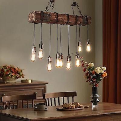 #ad 39#x27;#x27; Vintage Wooden Pendant Light Linear Hanging LED Light for Small Farm House