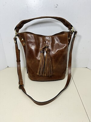 #ad Patricia Nash Arabia Leather Cognac Crossbody Bucket Bag Rv