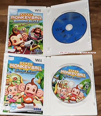 #ad Wii Super Monkey Ball Banana Blitz game amp; Step Roll LOT complete night Kid Party