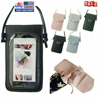 #ad 2PCS Crossbody Touch Screen Bag Cell Phone Holder Case Wallet With Clear Window
