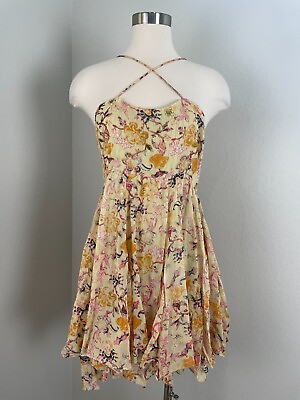 #ad NEW $185 Raga Womens Large Criss Cross Mini Dress Sleeveless Metallic Floral