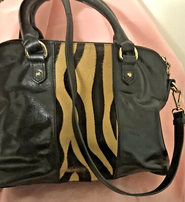 #ad Badgley Mischka Belle Handbag w Shoulder Strap Black Leather Zebra Stripe