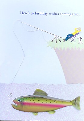 NEW Papyrus 3D Iridescent Gel Fish Glitter Ocean Birthday Card $8.50 Value