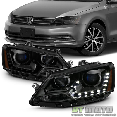 #ad Black Smoke Halogen 2011 2018 VW Jetta Sedan LED Ushape DRL Projector Headlights