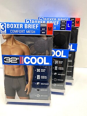 #ad NEW 32 Degrees 3 Pack Comfort Mesh Men#x27;s Boxer Brief Black Charcoal Navy MLXL
