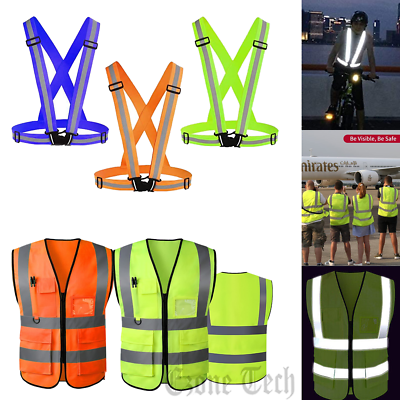 #ad 5 Pockets Safety Vest Reflective Belt Straps W High Visibility Stripes Security