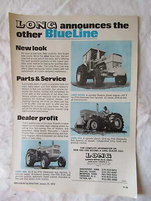 #ad 1973 Print AD Long Tractor Blue Line 11X8quot;