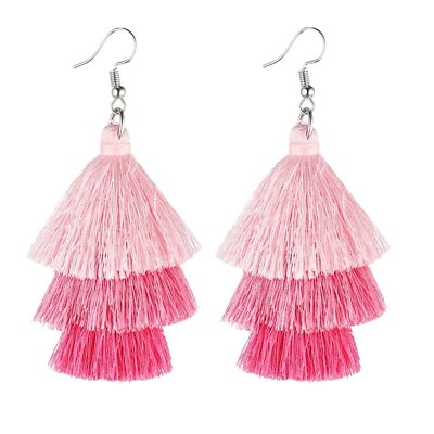 #ad 10pairs Pink Colorful Three Layered Tassel Multilayer Vintage Dangle Earrings