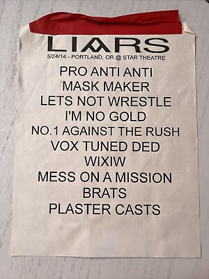 #ad Liars Set List May 2014 Portland OR Angus Authentic Band Memorabilia SHIPS FREE