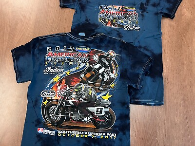#ad 2017 AMERICAN FLAT TRACK FINALS S T SHIRT DEADSTOCK INDIAN MOTORCYCLE TIE DYE BL