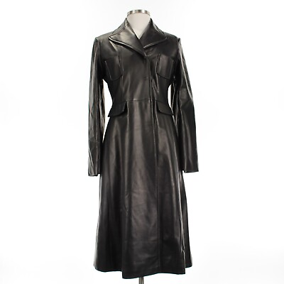 #ad Hettabretz NWT Leather Trench Coat Size 42 US Medium in Solid Black