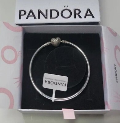#ad Authentic Pandora Moments Bangle Heart Clasp Bracelet 7.5” 19cm w pouch