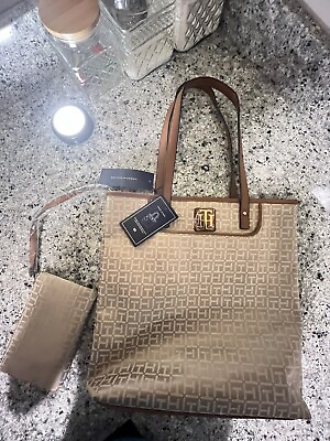 #ad NWT Tommy Hilfiger TOTE bag women Cream And Brown