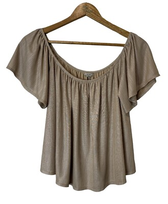 #ad Urban Outfitters Top Taupe Flutter Sleeve Women#x27;s Size Medium