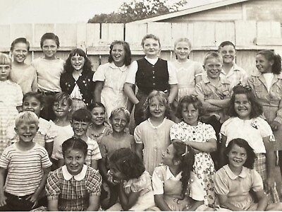 #ad K1 Photograph 1947 Kids Boys Girls Class Photo School Kids Smiling Laughing