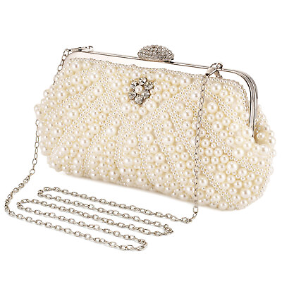 #ad Women Pearl Clutch Bag Noble Crystal Beaded Evening Bag Wedding Clutch Handbag