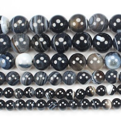 #ad Agates Round Bead Smooth Black Stripe Beads DIY Bracelet Jewelry Making 4 14mm