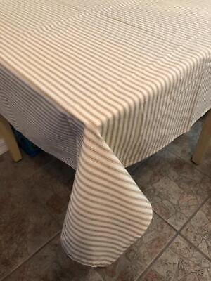 #ad Tablecloth Square 42” x 43” Small Table Card Table White Brown Stripe Handmade