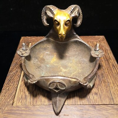 #ad Chinese bronze old copperSheep head design antique ashtray