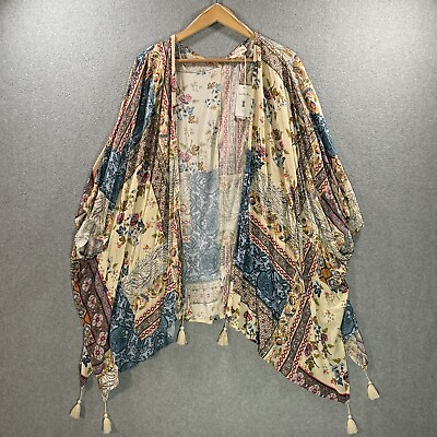 #ad Vanilla Bay Vintage Paisley Floral Kimono Boho Woven Open Cardigan Women’s Small