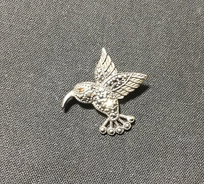 #ad Tiny Sterling and rhinestone hummingbird brooch 1quot; x 1quot; vintage