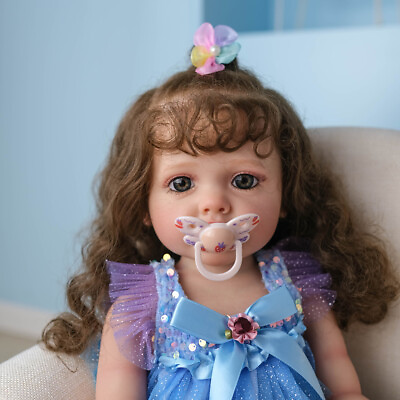 #ad 22 in Full Body Vinyl Reborn Baby Dolls Real Curly Hair Girl Doll Kids Xmas Gift