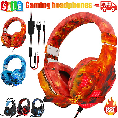 #ad 3.5mm Gaming Headset Stereo Bass Surround Mic Headphones for PC PS5 PS4 Xbox One
