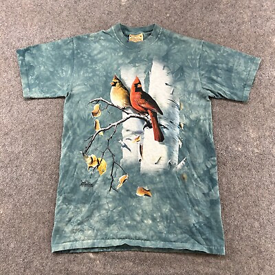 #ad The Mountain Shirt Mens M Green Birds Woods Forest Graphic Birch Trees Tye Dye