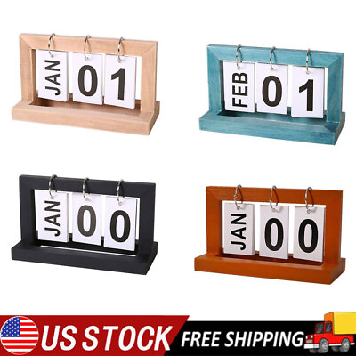 #ad Wooden Perpetual Desk Calendar Block Planner Home Study Offices Dormitory Decor