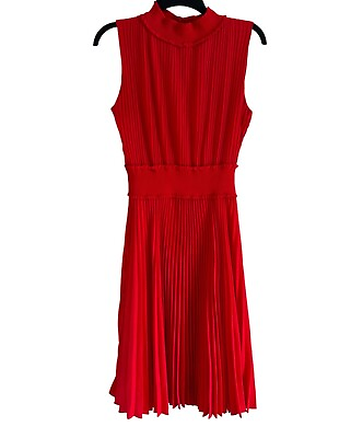 #ad Nanette Lepore Dress Size 8 Pleated Midi Red Women Dress