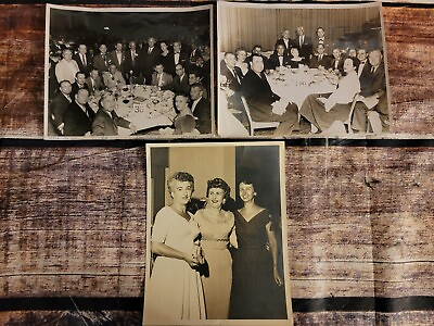 #ad Lot of 3 Vintage 1951 Photo Men amp; Women Sitting at Banquet Table Statler Hotel