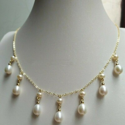 #ad New Akoya Natural White Pearl Necklace 18quot; 14k Yellow Gold lady necklace