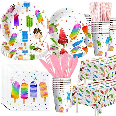 #ad Popsicle Party Decorations Tableware Ice Cream Popsicle Birthday Party Supp...
