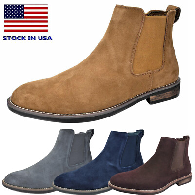 Mens Chelsea Ankle Boots Suede Leather Chukka Dress Boots Slip On Shoes All Size $43.19