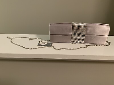 Jessica Mcclintock Silver Evening Clutch Purse With Chain And BLING $24.99