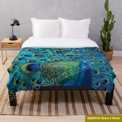 #ad Peacock Blanket Sublimation Covered Blanket Bedding Flannel for Bedrooms Decor
