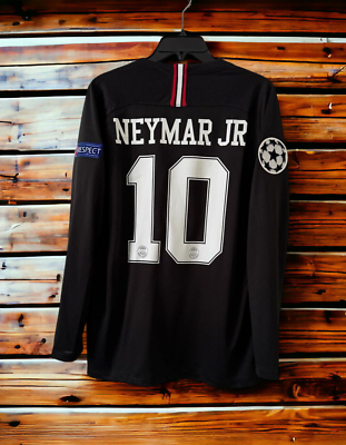 #ad Neymar JR #10 PSG 2018 2019 Long Sleeve Black UCL Retro Soccer Jersey S
