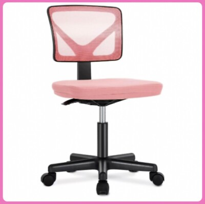 #ad Pink Armless Desk Office Chair With Wheels Cute Home Office Comfy Simple Work