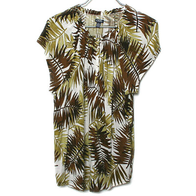 #ad Chaps Womens Palm Leaf Print Short Sleeve Viscose Round Neck Top Large