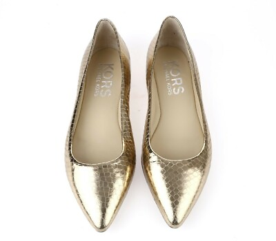 #ad Womens Kors Michael Kors Bronze Gold Snake Leather Pointy Toe Flats Shoes Sz 6 M