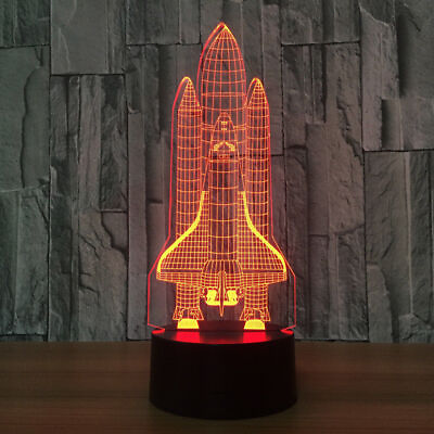 #ad 7 Color Changing 3D Space Rocket Night Light LED With Remote Control Desk Lamp