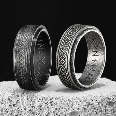 #ad Sculpt Rings™ Viking Runes Celtic Knot Stainless Steel Punk Ring