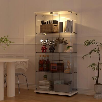 #ad Glass Display Cabinet 2 Doors 4 Shelf Curio Bookshelf For Bedroom Living Room