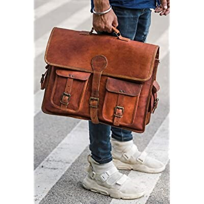 18quot; Handmade Men#x27;s Leather Vintage Laptop Messenger School Office Casual Bag $60.85