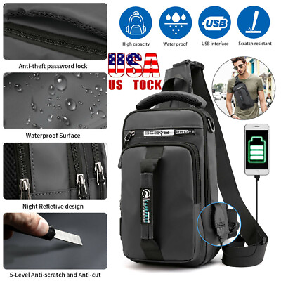 Men#x27;s Sling Crossbody Bag Anti theft Chest Shoulder Messenger Backpack USB Port $16.55