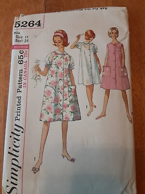 #ad Simplicity Pattern 5264 Size 14 Bust 34 Nightgown duster sleeveless Dress