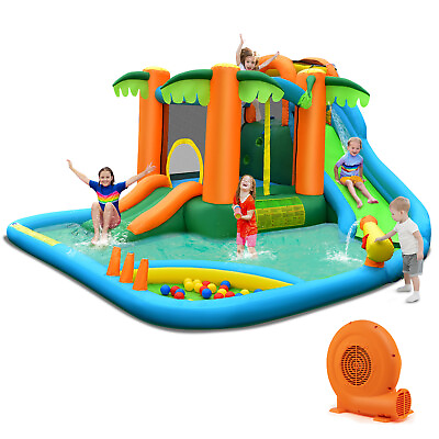 #ad Kid Bounce House Inflatable Water Slide Park w Upgraded Handrail amp; 750W Blower