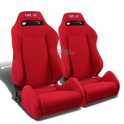 #ad 2X NRG TYPE R FULL RECLINABLE DRIFTING SEAT SEATSADJUSTABLE SLIDER REDSTITCHES